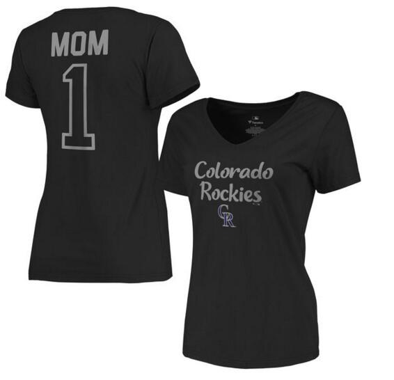 2020 MLB Colorado Rockies Women 2017 Mother Day 1 Mom VNeck TShirt Black
